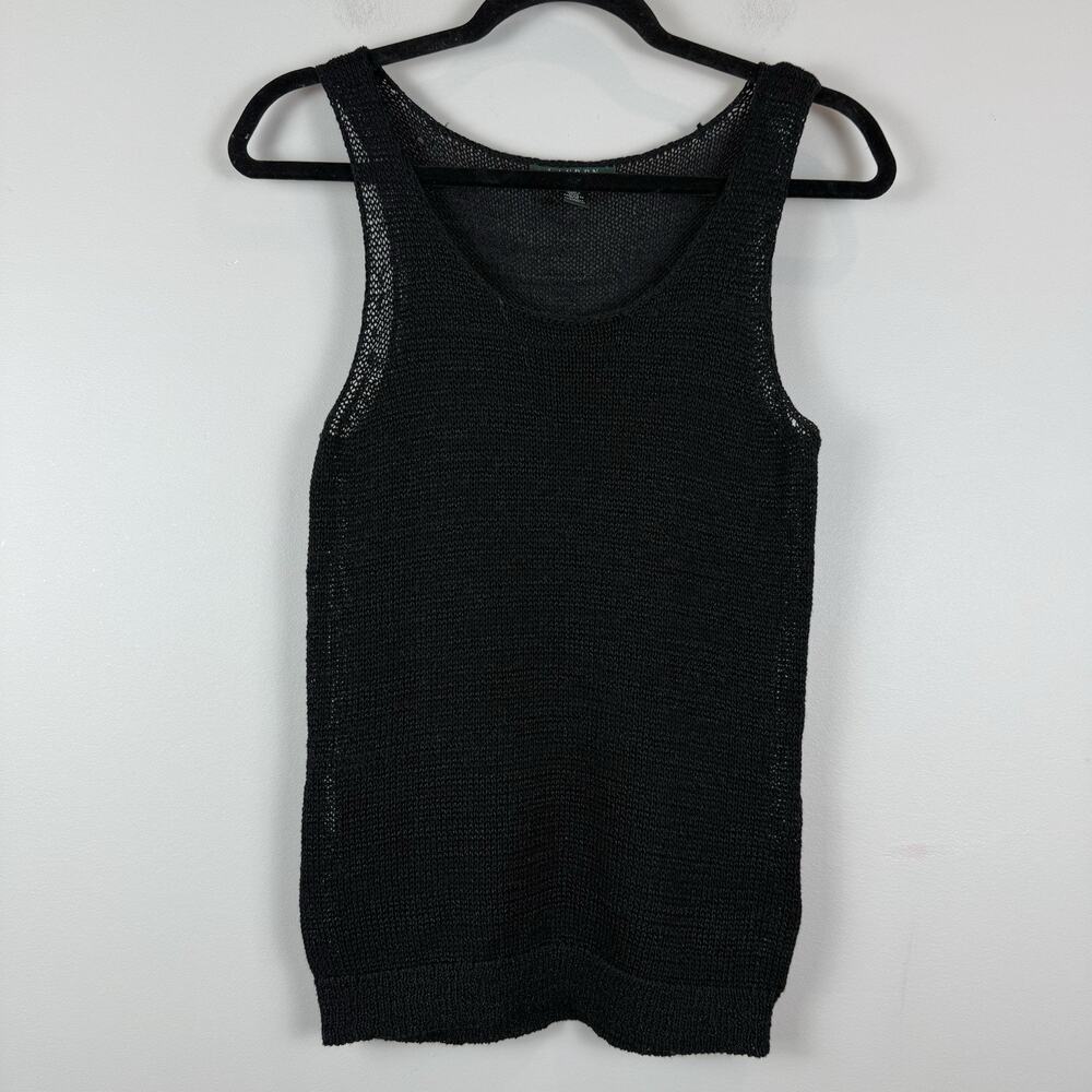 Ralph Lauren Tank Top Women Medium Black Open‎ Knit Crochet Cottage Fairy Grunge